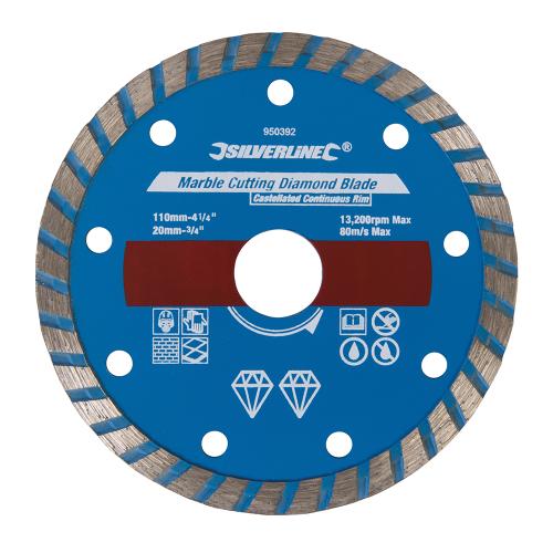 Silverline Diamanttrennscheibe für Marmor 110 x 2,7 x 20 mm, geriffelter, geschlossener Rand