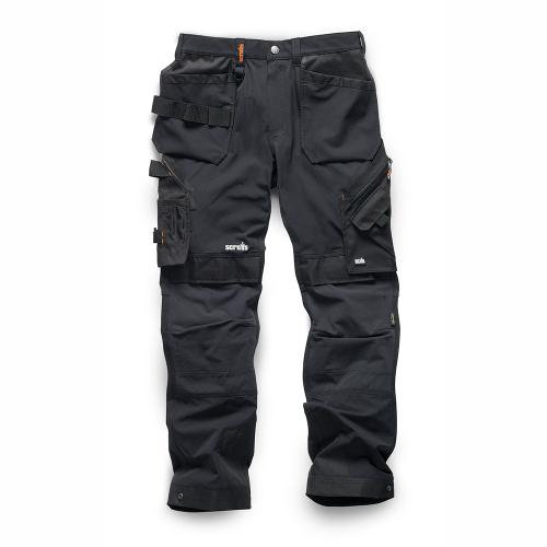 Scruffs Arbeitshose mit Holstertaschen „Pro Flex Plus“, schwarz Größe 94 lang