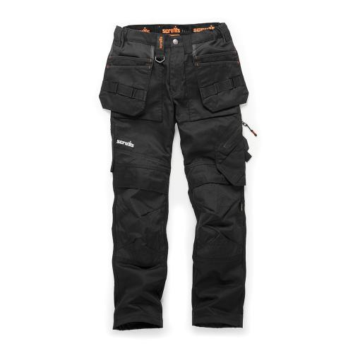 Scruffs Damen Arbeitshose mit Holstertaschen „Trade Flex”, schwarz Größe 40 kurz