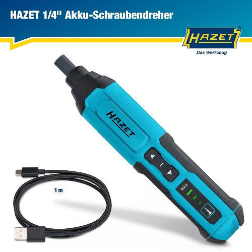 HAZET 9230B-2 Akku-Schrauber 1/4 Zoll, 4 Volt Lithium-Akku, 5 Newtonmeter max. Drehmoment, LED-Licht, USB-C, ergonomisch mit Softgrip,