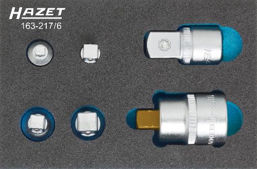 HAZET Adapter Satz 163-217/6 ∙ 1/4 Zoll (6,3 mm) Vierkant hohl, 3/8 Zoll (10 mm) Vierkant hohl, 1/2 Zoll (12,5 mm) Vierkant hohl, 3/4 Zoll (20 mm) Vierkant hohl
