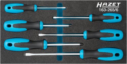 HAZET Schraubendreher Satz 163-265/6 ∙ Kreuzschlitz Profil PH, Schlitz Profil ∙ 0,5 x 3 ∙ 0,8 x 4 ∙ 1 x 5,5 ∙ 1,2 x 6,5 ∙ PH1 ∙ PH2