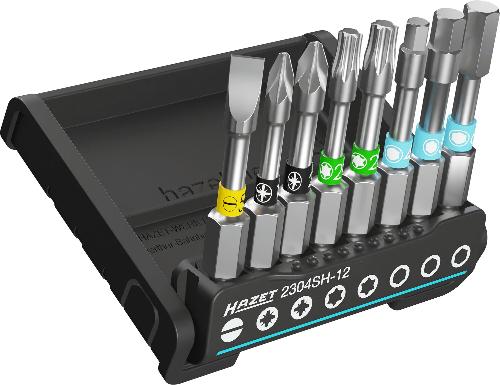 HAZET SmartHolder mit 8 Bits ∙ lang 2304SH-12 ∙ 1/4 Zoll (6,3 mm) Sechskant massiv ∙ Schlitz Profil, Innen Sechskant Profil, Kreuzschlitz Profil PH, Pozidriv Profil PZ, Innen TORX® Profil ∙ 8-teilig ∙ PZ1 ∙ PZ2 ∙ 4 ∙ 5 ∙ 6 mm ∙ T20 ∙ T25 ∙