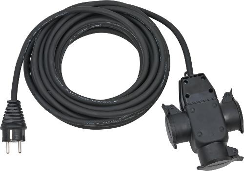 brennenstuhl Baustellen-Verlängerungskabel 10m H07RN-F3G1,5 schwarz mit 3-fach Gummikupplung IP44