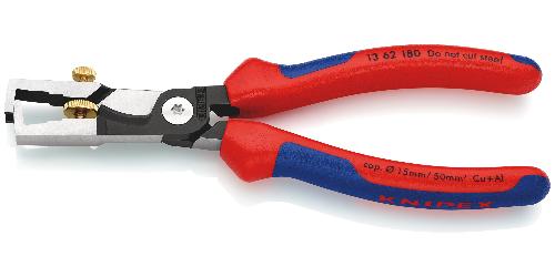 KNIPEX 13 62 180 StriX® Abisolierzangen mit Kabelschere mit Mehrkomponenten-Hüllen schwarz atramentiert 180 mm