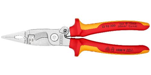 KNIPEX 13 96 200 Elektro-Installationszange isoliert mit Mehrkomponenten-Hüllen, VDE-geprüft verchromt 200 mm