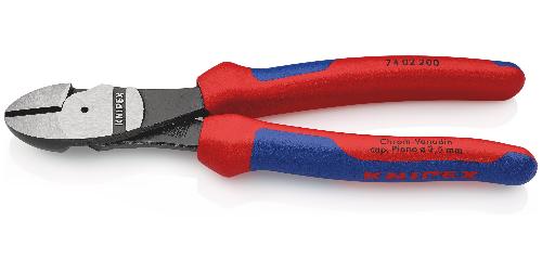 KNIPEX 74 02 200 Kraft-Seitenschneider mit Mehrkomponenten-Hüllen schwarz atramentiert 200 mm