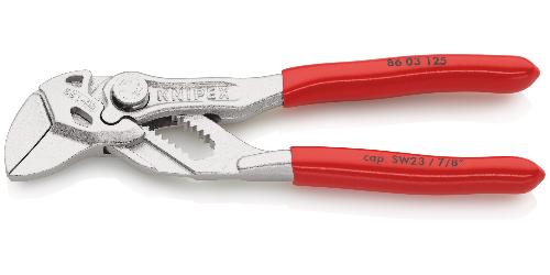 KNIPEX 86 03 125 Mini-Zangenschlüssel Zange und Schraubenschlüssel in einem Werkzeug mit Kunststoff überzogen verchromt 125 mm