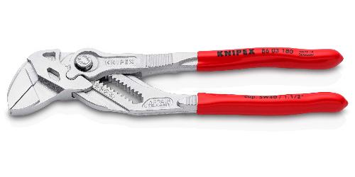 KNIPEX 86 03 180 Zangenschlüssel Zange und Schraubenschlüssel in einem Werkzeug mit Kunststoff überzogen verchromt 180 mm
