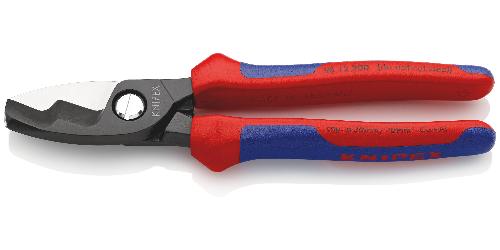 KNIPEX 95 12 200 Kabelschere mit Doppelschneide mit Mehrkomponenten-Hüllen brüniert 200 mm