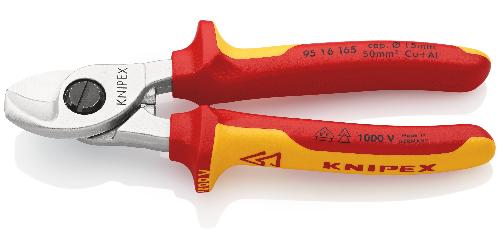 KNIPEX 95 16 165 Kabelschere isoliert mit Mehrkomponenten-Hüllen, VDE-geprüft verchromt 165 mm
