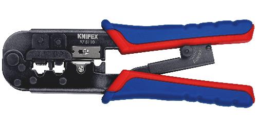 KNIPEX 97 51 10 SB Crimpzange für Westernstecker mit Mehrkomponenten-Hüllen brüniert 190 mm (SB-Karte/Blister)