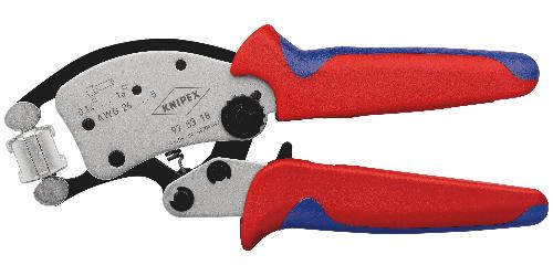 KNIPEX 97 53 18 Twistor16® Selbsteinstellende Crimpzange für Aderendhülsen mit drehbarem Crimpkopf mit Mehrkomponenten-Hüllen verchromt 200 mm