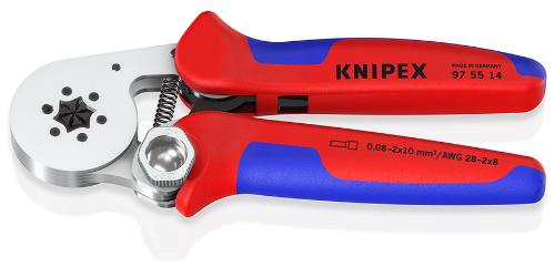 KNIPEX 97 55 14 SB Selbsteinstellende Crimpzange für Aderendhülsen mit Seiteneinführung mit Mehrkomponenten-Hüllen verchromt 180 mm (SB-Karte/Blister)