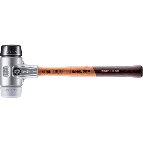 HALDER SIMPLEX-Schonhammer, Gummikomposition / TPE-mid; mit Aluminiumgehäuse und hochwertigem Holzstiel | D=50 mm | 3123.050